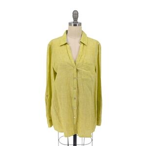 Sigrid Olsen Linen Button Down Shirt Yellow S coastal grandma nautical preppy